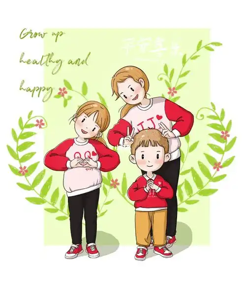 三姐弟一起长大可爱q版人物