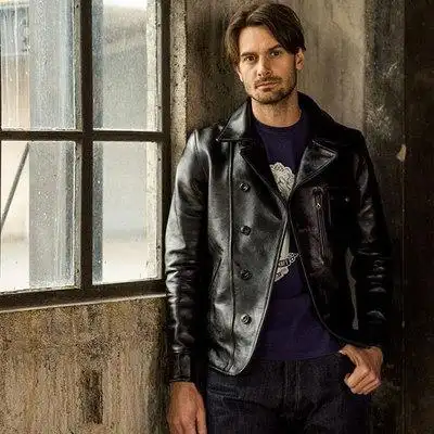 日本doublehelix长斜机车款茶芯皮外套复古皮夹克皮衣