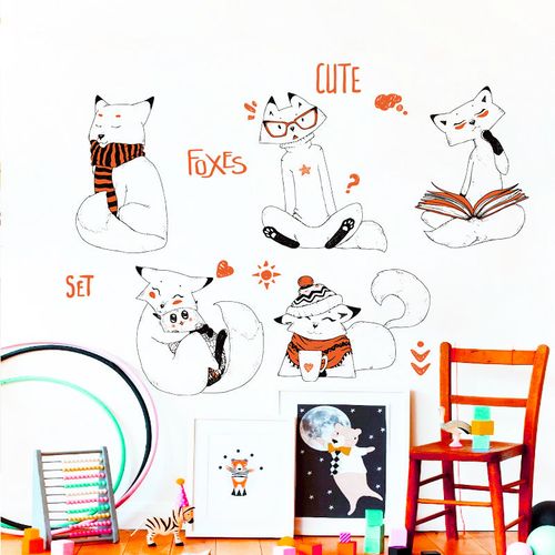 卡通动物可爱小狐狸墙贴画儿童房卧室床头宿舍墙壁装饰墙贴纸自粘