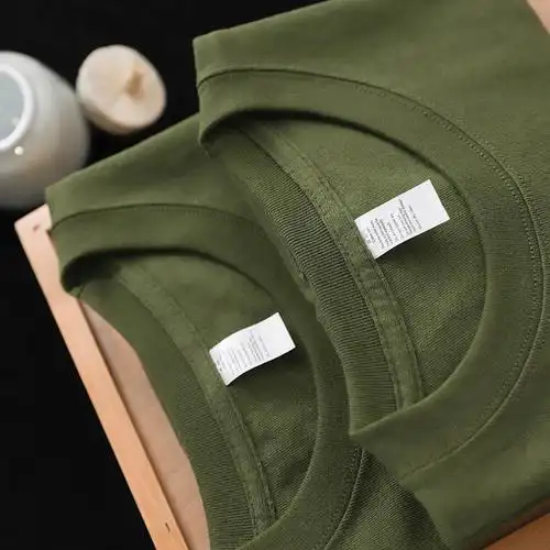 军绿色短袖180g精梳棉墨绿色t恤男橄榄绿美式复古圆领情侣上衣