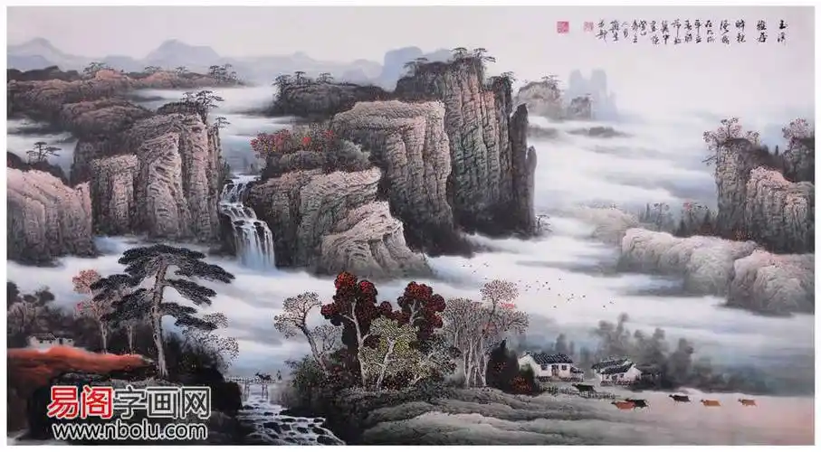 张月岗横幅山水画作品