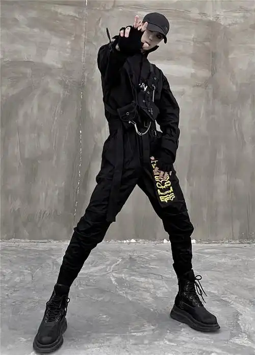 搭衣服一套秋冬春高街连体衣潮流宽松大码工装裤连体服裤子技能风暗黑