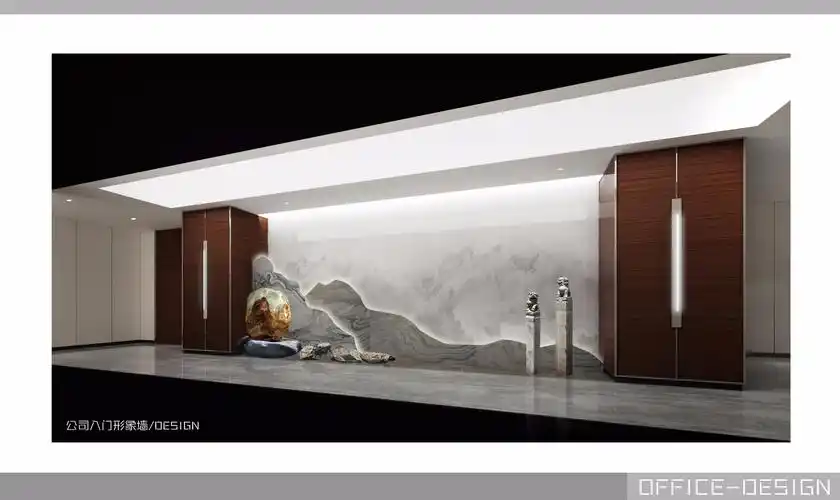 禅意办公室,入门公司形象墙很是关键.