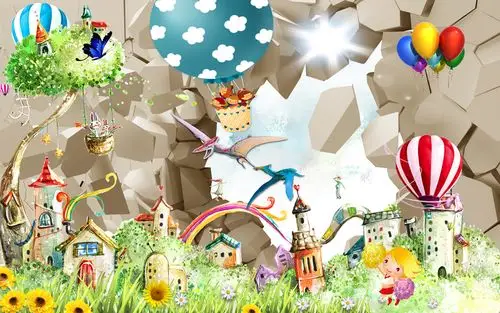 3d儿童房壁画3d手绘卡通儿童房背景墙