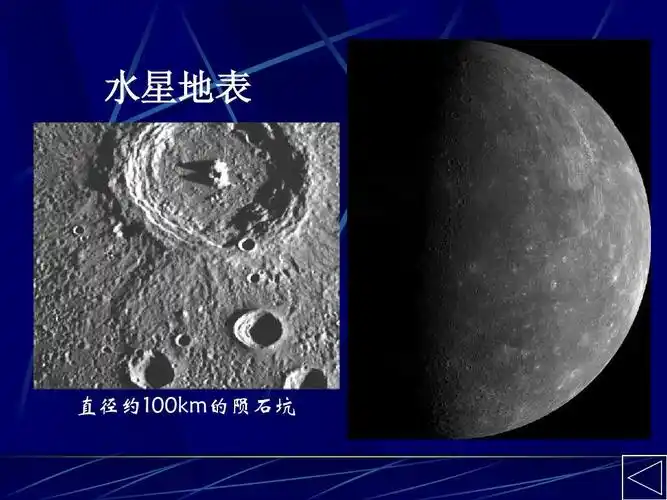 水星地表 南极附近 直径约100km的陨石坑