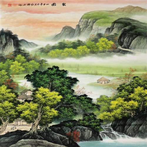 名家真迹手绘原稿工笔山水画竖幅靠山风水画客厅装饰富春山居图