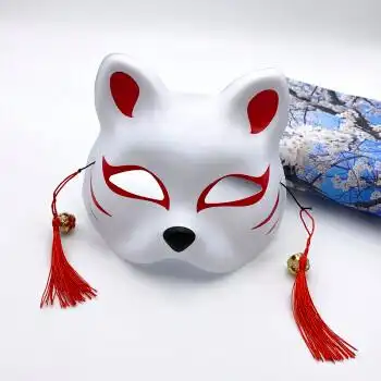 半脸猫面具手绘 抖音同款 日式和风狐狸 动漫男女猫脸cosplay面具