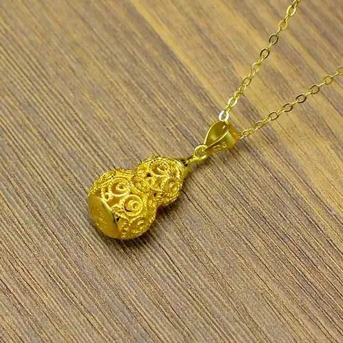 天然绿松石镂空葫芦古风吊坠s925银镀古法金镶嵌天然绿松石项链女