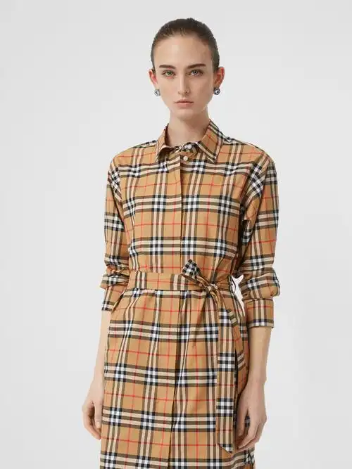 vintage 格纹棉质系腰衬衫式连衣裙 产品图片51