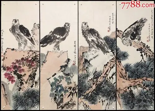 【焦可群】鹰四条屏