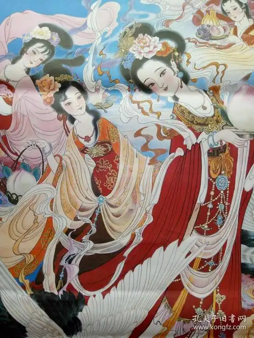 怀旧收藏2开年画七仙女祝寿张素玉作河北美术1988年1版1印