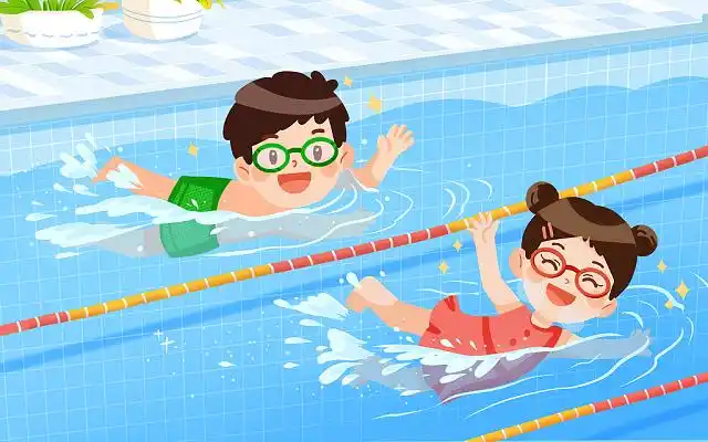 蓝色儿童游泳比赛插画卡通夏天夏日立夏夏季游泳插画