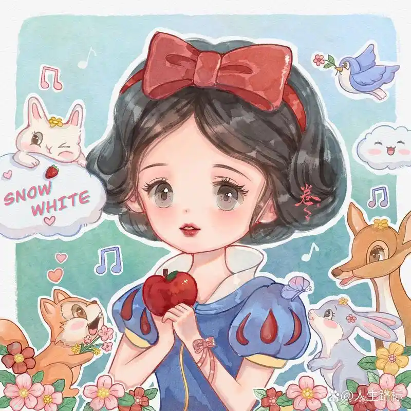 78q版迪士尼公主|闺蜜头像 艾莎/白雪/茉莉/美人鱼 凑齐一个四宫格