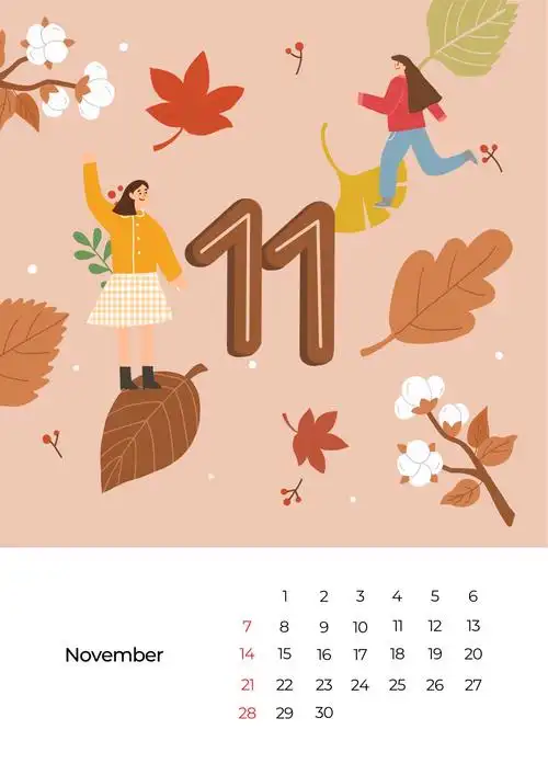 2021年清新卡通月历年历挂历psd分层模板