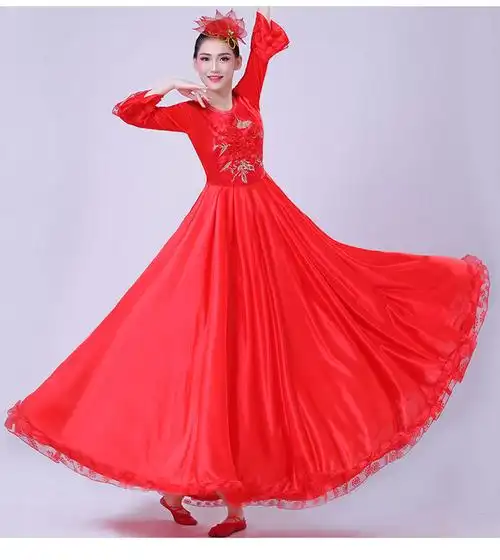 新款舞蹈大摆裙长裙开场舞广场舞演出服舞台合唱裙连衣裙女1网红同款