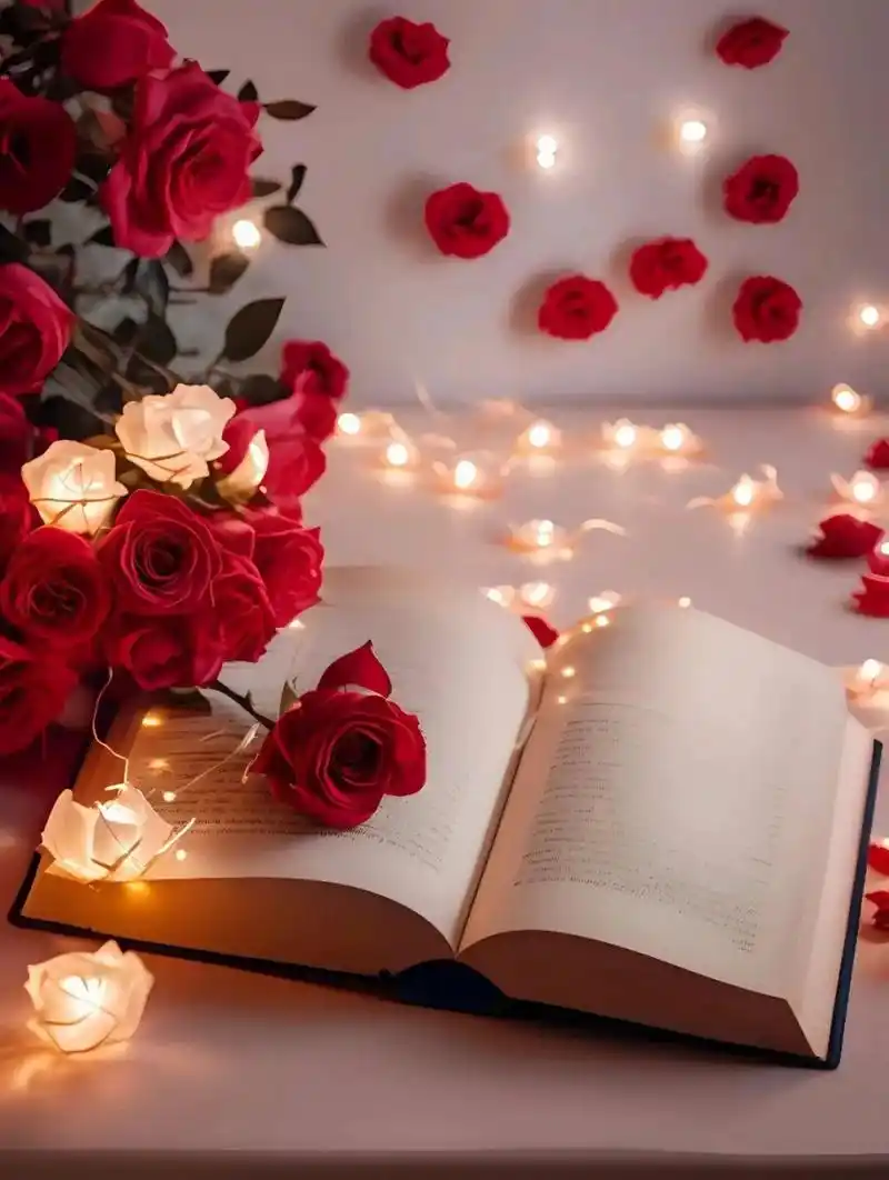 书与花之约  桌上那书,封面素白如雪,其间黑字如墨,线条如丝.