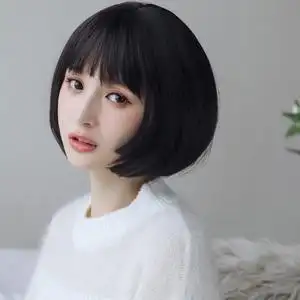 七十七妃短直发女bobo头姬发式公主切黑色可爱短发假发自然全头套