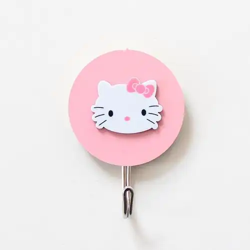 创意木质卡通挂钩可爱粉色心ins强力粘胶墙壁门后挂钩免打孔猫头kt3个