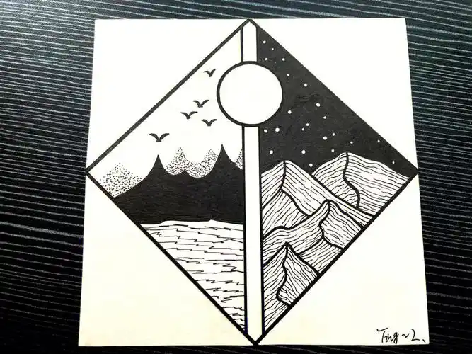 黑白装饰画ins风简单易画过程图