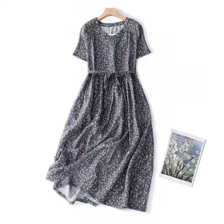 碎花棉麻连衣裙圆领慵懒风文艺高端裙子夏薄.40 或将近40的 - 抖音