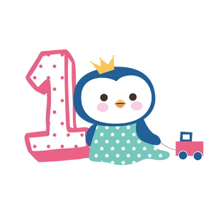 卡通可爱动物数字1