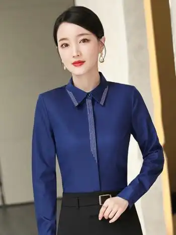 长袖衬衫女商务休闲职业装白色正装女士衬衣工作服新款韩版方领修身