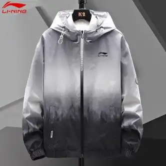 李宁2022新款外套春秋男装薄款时尚渐变连帽潮流帅气上衣夹克8212灰色