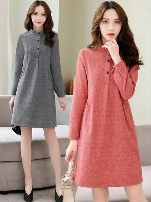 热销呢子裙子连衣裙冬女 打底