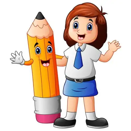 可爱,女孩,学生服,卡通,插画,铅笔