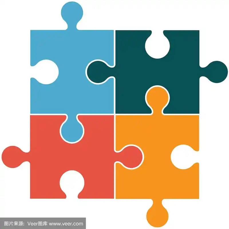 正方形在四个拼图块的图标