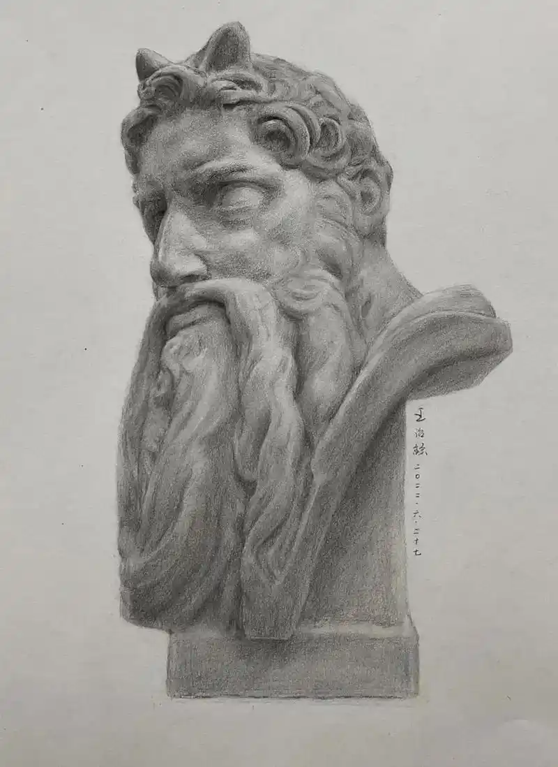 《摩西石膏头像》2022年6月27日完成 注:炭笔 4k素描 - 抖音