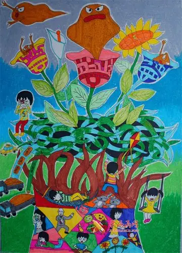 五年级环保题材的小学生科幻画洁净天空和谐家园