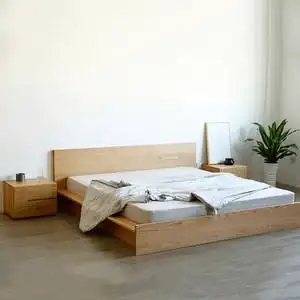 舍间/日式榻榻米地台床简约现代实木1.5米橡木原木双人床矮床卧室