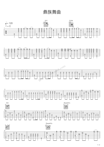 《彝族舞曲》,王惠然(六线谱 吉他谱吉他谱 第1页