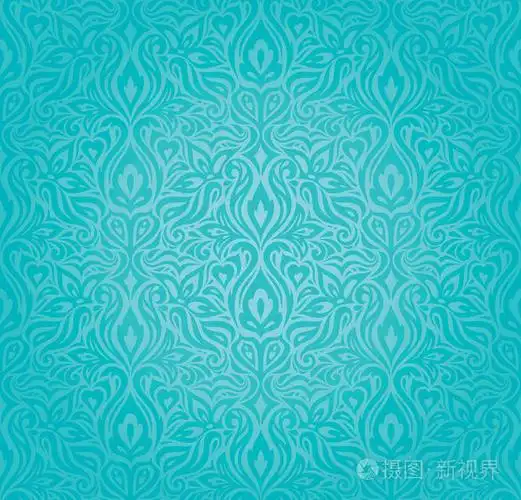 绿松石花卉节日复古背景设计时尚的蓝绿色时尚壁纸图案