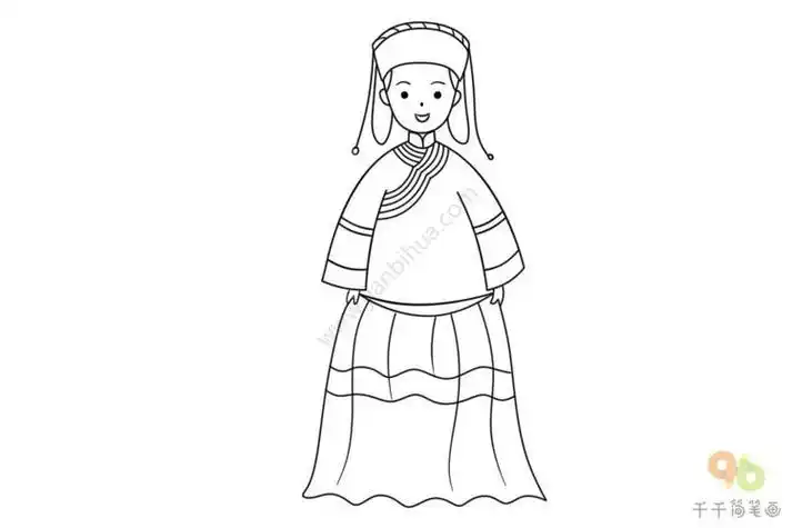 民族人物彝族女孩简笔画步骤图
