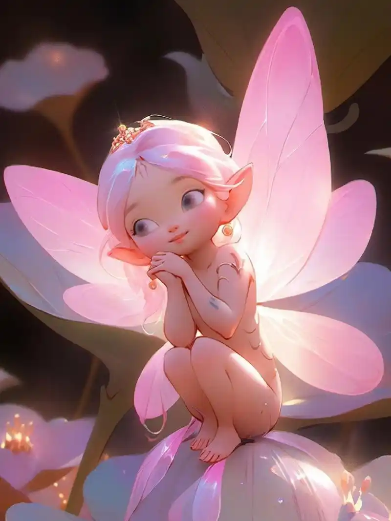 莲花仙子小可爱附关键词 明亮的背景极光,中国可爱的小仙女,小仙女坐