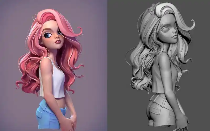 【zbrush新手教程/手办制作】3d女性卡通人物建模大型到细节思路技巧