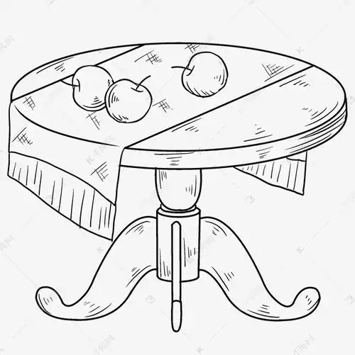 线描圆形线餐桌插画