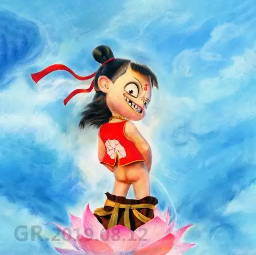 彩铅画手绘哪吒闹海