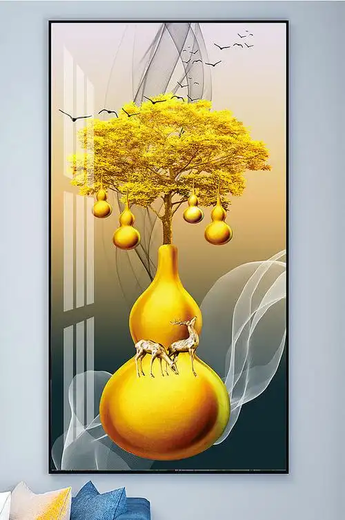 五福临门金色葫芦玄关