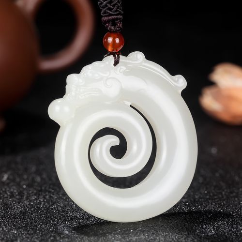 鑫万宝和田玉吊坠羊脂白玉螭龙挂件玉吊坠双面镂空正品玉坠男女款