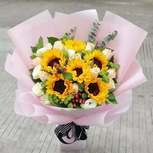 送长辈向日葵红玫瑰花束生日鲜花速递同城西安太原晋城大同店送花