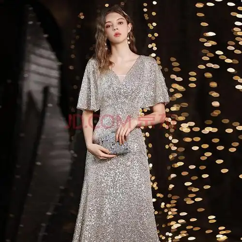 女装亮片宴会晚礼服女2021新款秋季高端年会高贵端庄主持人气质连衣裙