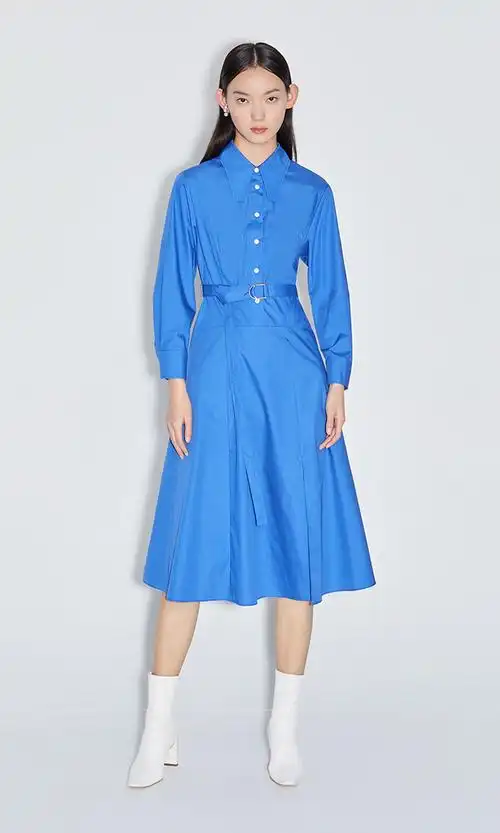 ochirly欧时力新品配腰带a字衬衫裙时尚休闲中长款连衣裙女灰色030l