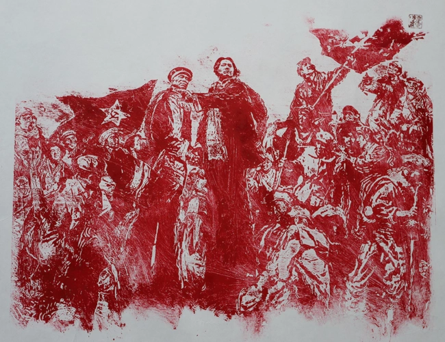 洛阳画家创作胜利会师系列版画献礼党的百年华诞