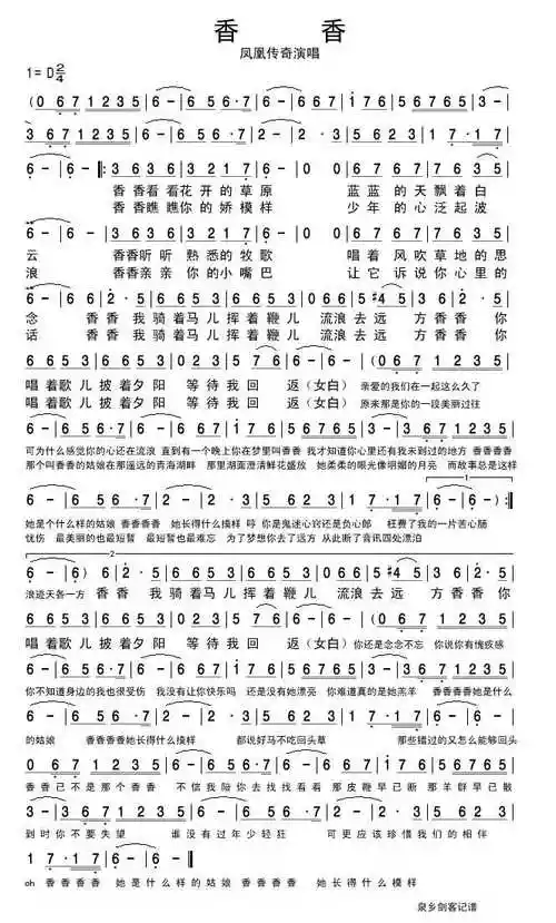 香香简谱该歌谱演奏者为凤凰传奇,歌曲名称为香香,歌谱类型为简谱.