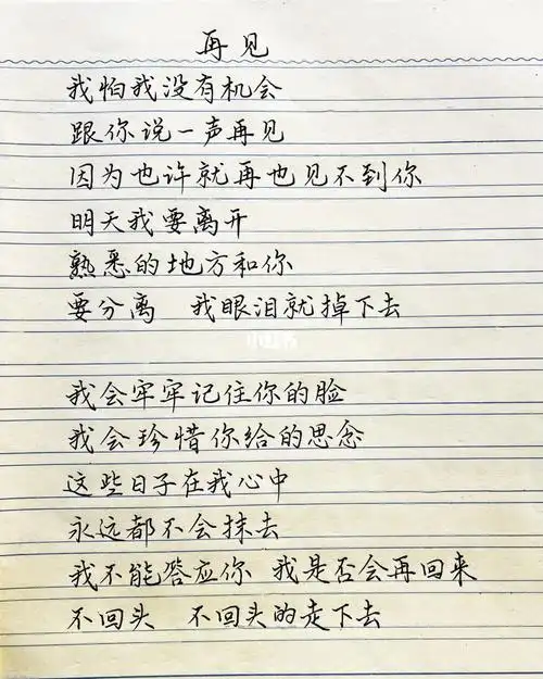 抄歌词:再见