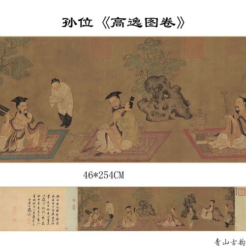 1;1高清微喷复制唐 孙位 高逸图 竹林七贤图客厅装饰画古代名画