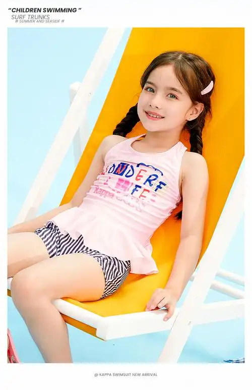 kappa儿童泳衣女童分体可爱公主中小童大童女孩宝宝平角新款泳装粉色